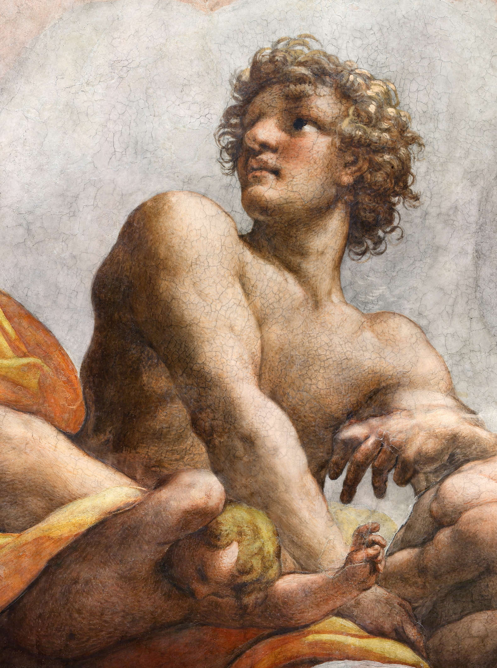 The much-admired torso of St. James the lesser, whose body is a whole and masterful drawing counterpoint. This youth is well attentive to Peter's sign, wanting above all to signify the unity of the Pentecostal College with the head of the Church. Above the bodies of the seated apostles (undoubtedly a convivial sign) and their nudity afferent to the supernal abode, extend the attended evanescences of the angelic thickness that hovers and surrounds the Deity: these are the motions and faces of the little seraphim and cherubim in the entire circle of the highest whirlpool. The much-admired torso of St. James the lesser, whose body is a whole and masterful drawing counterpoint. This youth is well attentive to Peter's sign, wanting above all to signify the unity of the Pentecostal College with the head of the Church. Above the bodies of the seated apostles (undoubtedly a convivial sign) and their nudity afferent to the supernal abode, extend the attended evanescences of the angelic thickness that hovers and surrounds the Deity: these are the motions and faces of the little seraphim and cherubim in the entire circle of the highest whirlpool.