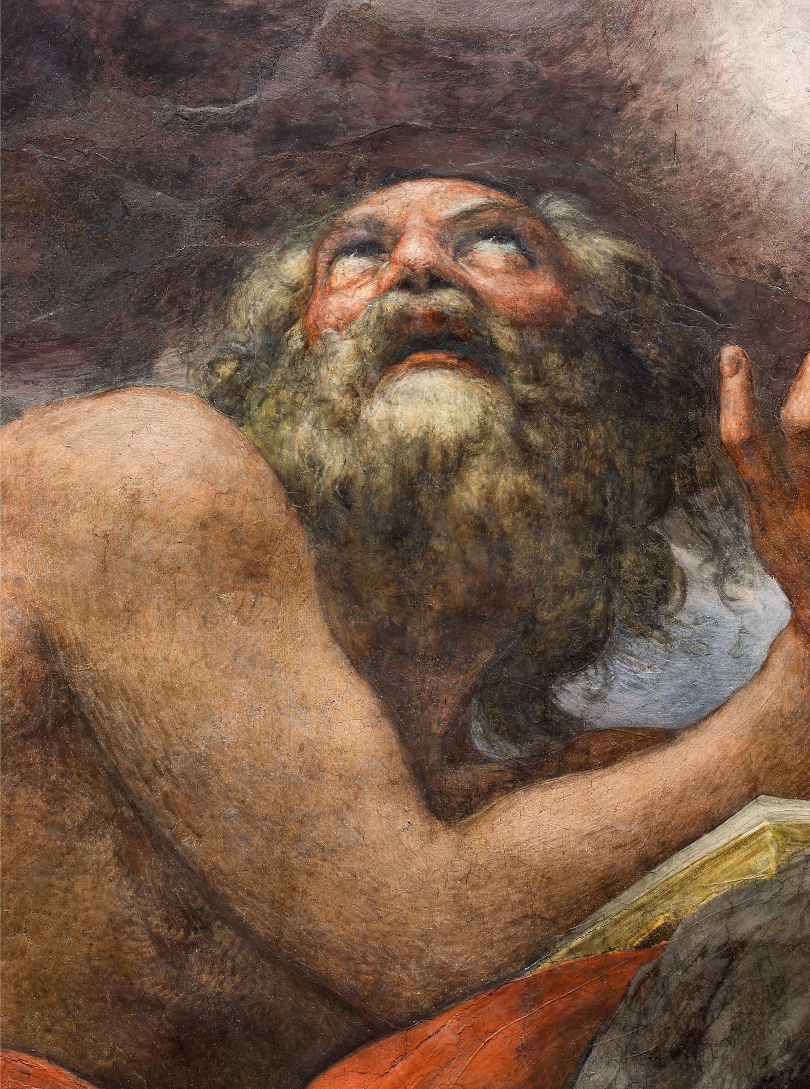 St. John the Apostle at the moment of his transit from mortal life. His gaze, in a most daring foreshortening, is directed-with pangs and divine longing-to the face of the Savior. St. John the Apostle at the moment of his transit from mortal life. His gaze, in a most daring foreshortening, is directed-with pangs and divine longing-to the face of the Savior.