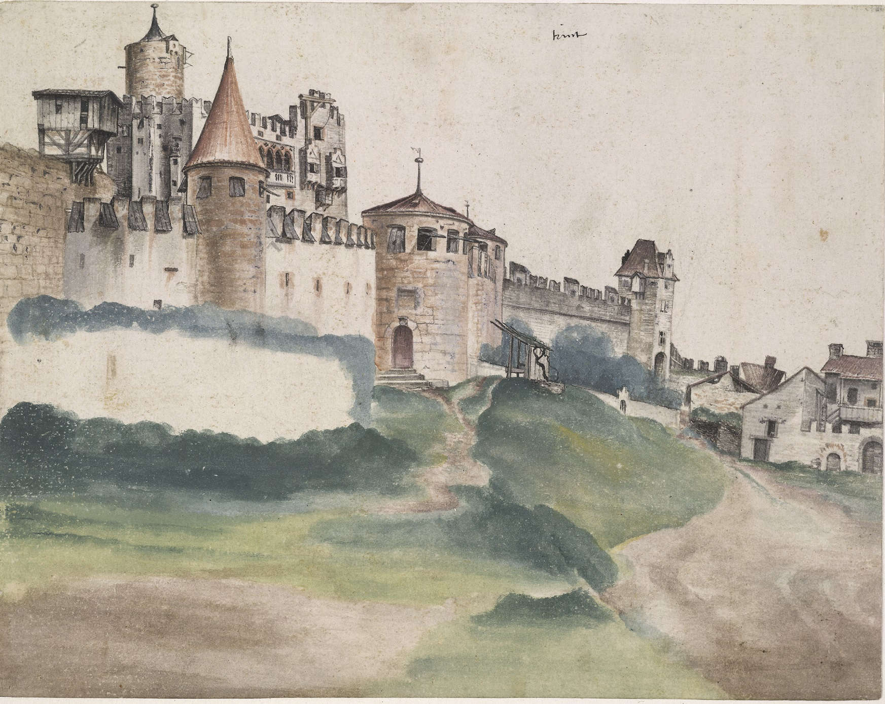 Albrecht Dürer, Ansicht der Burg Buonconsiglio von Nordwesten (1494-1496; Aquarell, 196 x 250 mm; London, The British Museum) © The Trustees of the British Museum Albrecht Dürer, Ansicht der Burg Buonconsiglio von Nordwesten (1494-1496; Aquarell, 196 x 250 mm; London, The British Museum) © The Trustees of the British Museum