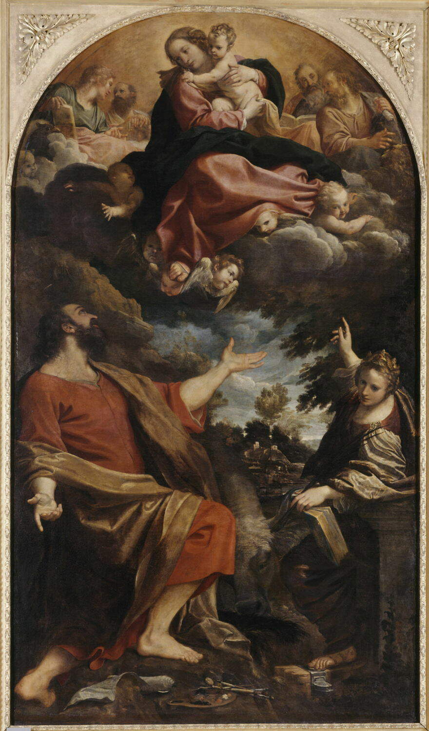 Annibale Carracci, Madonna di San Luca (1592 ; huile sur toile, 401 x 226 cm ; Paris, Louvre). Lieu de conservation : Reggio Emilia, Cathédrale