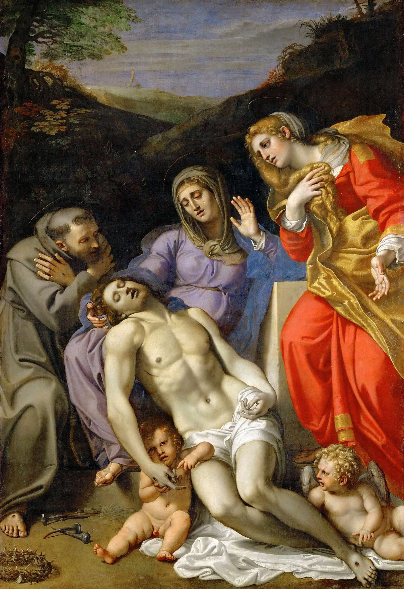 Annibale Carracci, Piet&agrave; Mattei (1602-1607 ; huile sur toile, 277 x 186 cm ; Paris, Louvre). Lieu de conservation : Rome, église San Francesco a Ripa