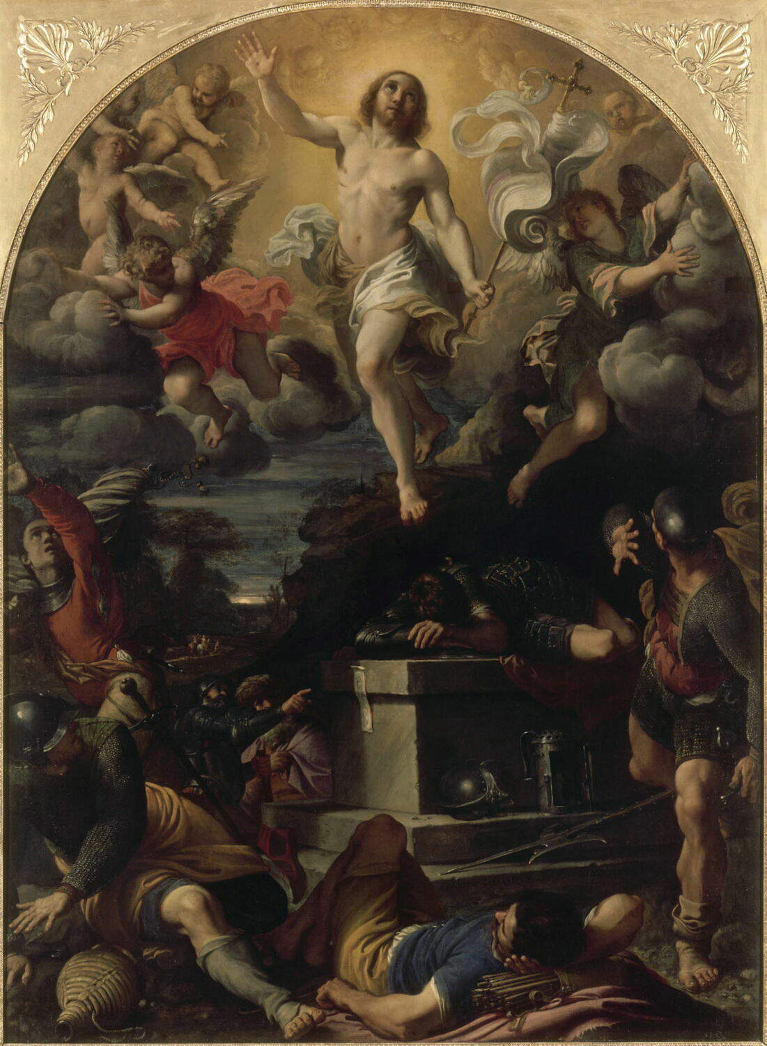 Annibale Carracci, Résurrection du Christ (1593 ; huile sur toile, 216 x 249 cm ; Paris, Louvre). Lieu de conservation : Bologne, Palazzo Luchini, chapelle privée