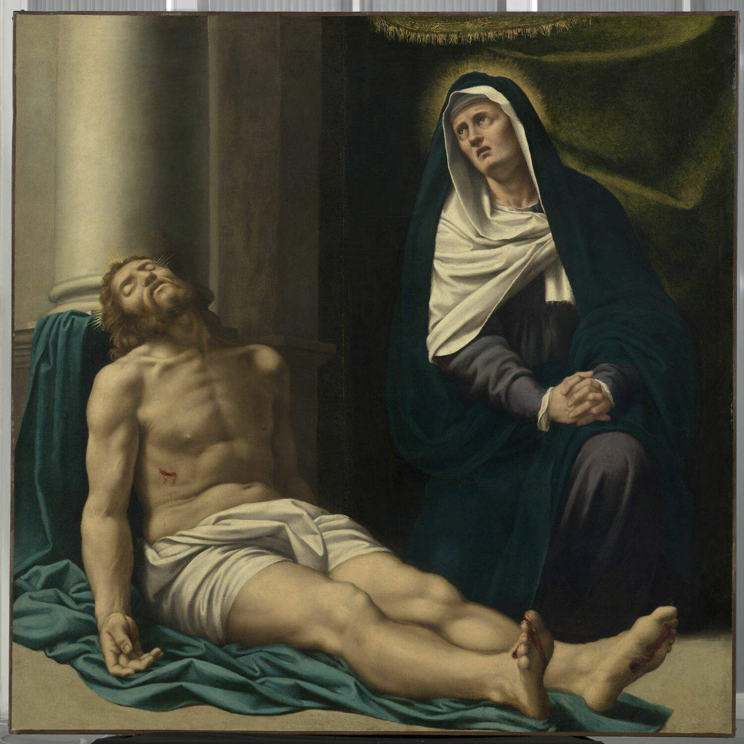 Bernardino Gatti, Lamentation de la Vierge (vers 1528 ; huile sur toile, 163 x 187,2 cm ; Paris, Louvre). Lieu de conservation : Crémone, église San Domenico