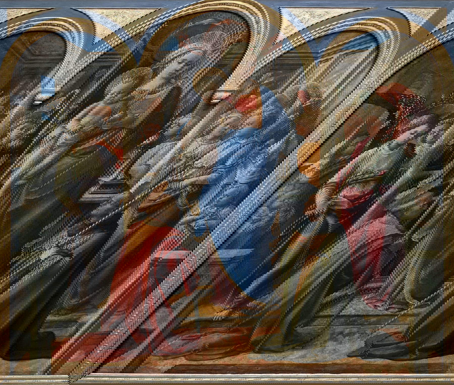 Filippo Lippi, Retable Barbadori (1438 ; tempera sur panneau, 208 x 244 cm ; Paris, Louvre). Où il se trouvait : Florence, Académie des Beaux-Arts, laissé au Louvre après sa restitution en 1815.