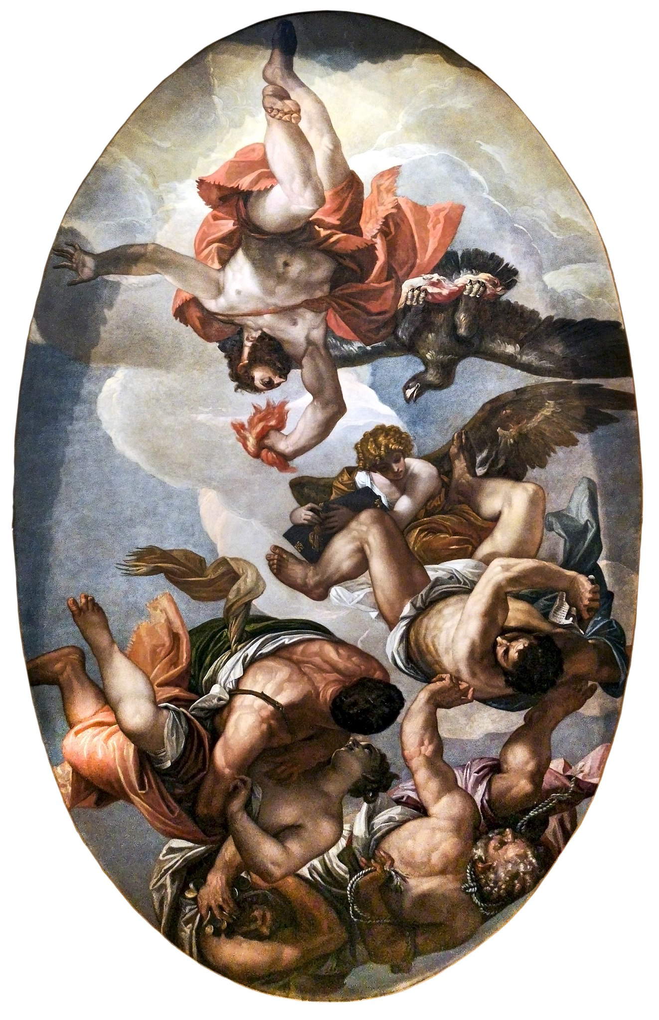 Paolo Veronese, Jupiter foudroyant les vices (1554-1556 ; huile sur toile, 560 x 637 cm ; Paris, Louvre). Lieu de conservation : Venise, Palais des Doges