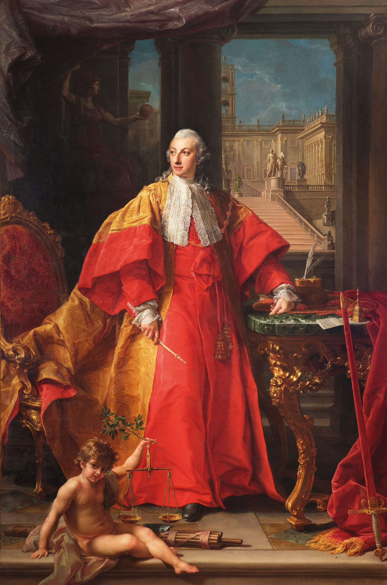 Pompeo Batoni, Ritratto di Abbondio Rezzonico, Senatore di Roma (1766; olio su tela, 297,5 x 196,5 cm; Roma, Gallerie Nazionali d’Arte Antica) Pompeo Batoni, Ritratto di Abbondio Rezzonico, Senatore di Roma (1766; olio su tela, 297,5 x 196,5 cm; Roma, Gallerie Nazionali d’Arte Antica)