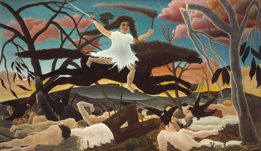 Henri Rousseau, La guerre (1894 circa; olio su tela, 114,5 x 195 cm; Parigi, Musée d'Orsay) Henri Rousseau, La guerre (1894 circa; olio su tela, 114,5 x 195 cm; Parigi, Musée d'Orsay)