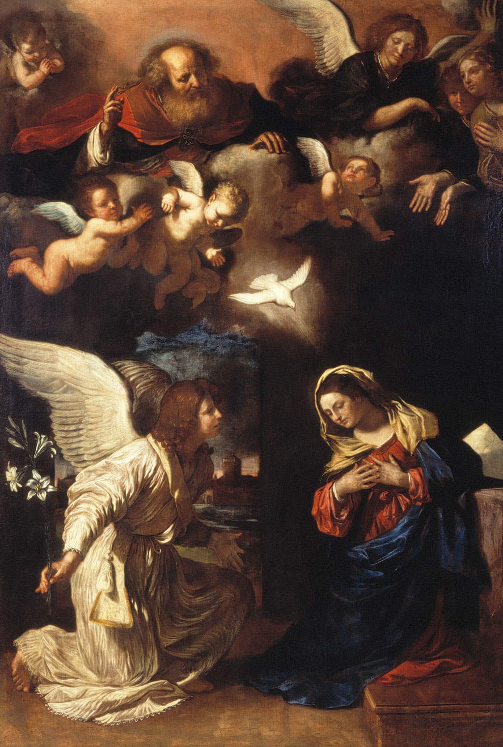 Guercino, Annunciation (1638-1639; oil on canvas, 305 x 219 cm; Milan, Church of the Annunciata) Guercino, Annunciation (1638-1639; oil on canvas, 305 x 219 cm; Milan, Church of the Annunciata)