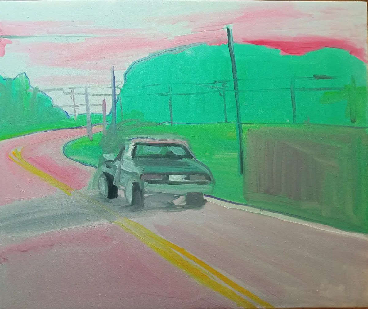 Matteo Pannocchia, Die Abkürzung (2023; Öl auf Leinwand, 50 x 60 cm)