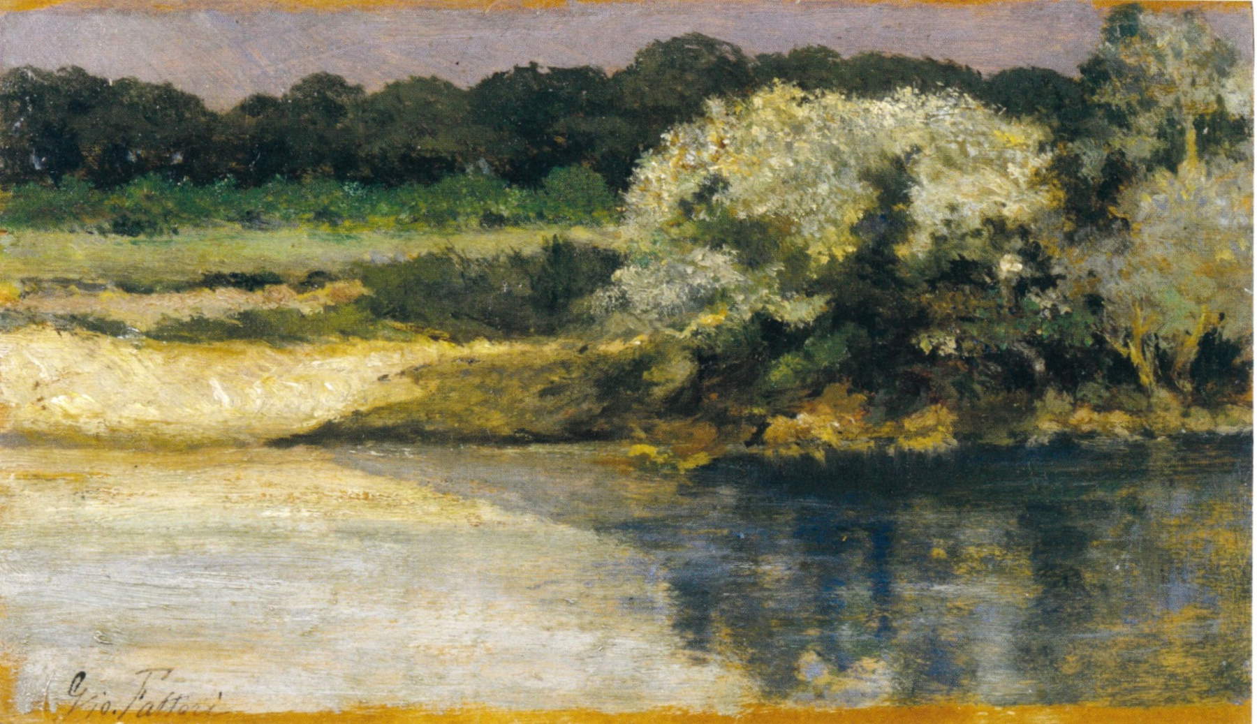 Giovanni Fattori, Laghetto a San Rossore (vers 1880 ; huile sur panneau, 13 x 23 cm ; collection privée) Giovanni Fattori, Laghetto a San Rossore (vers 1880 ; huile sur panneau, 13 x 23 cm ; collection privée)