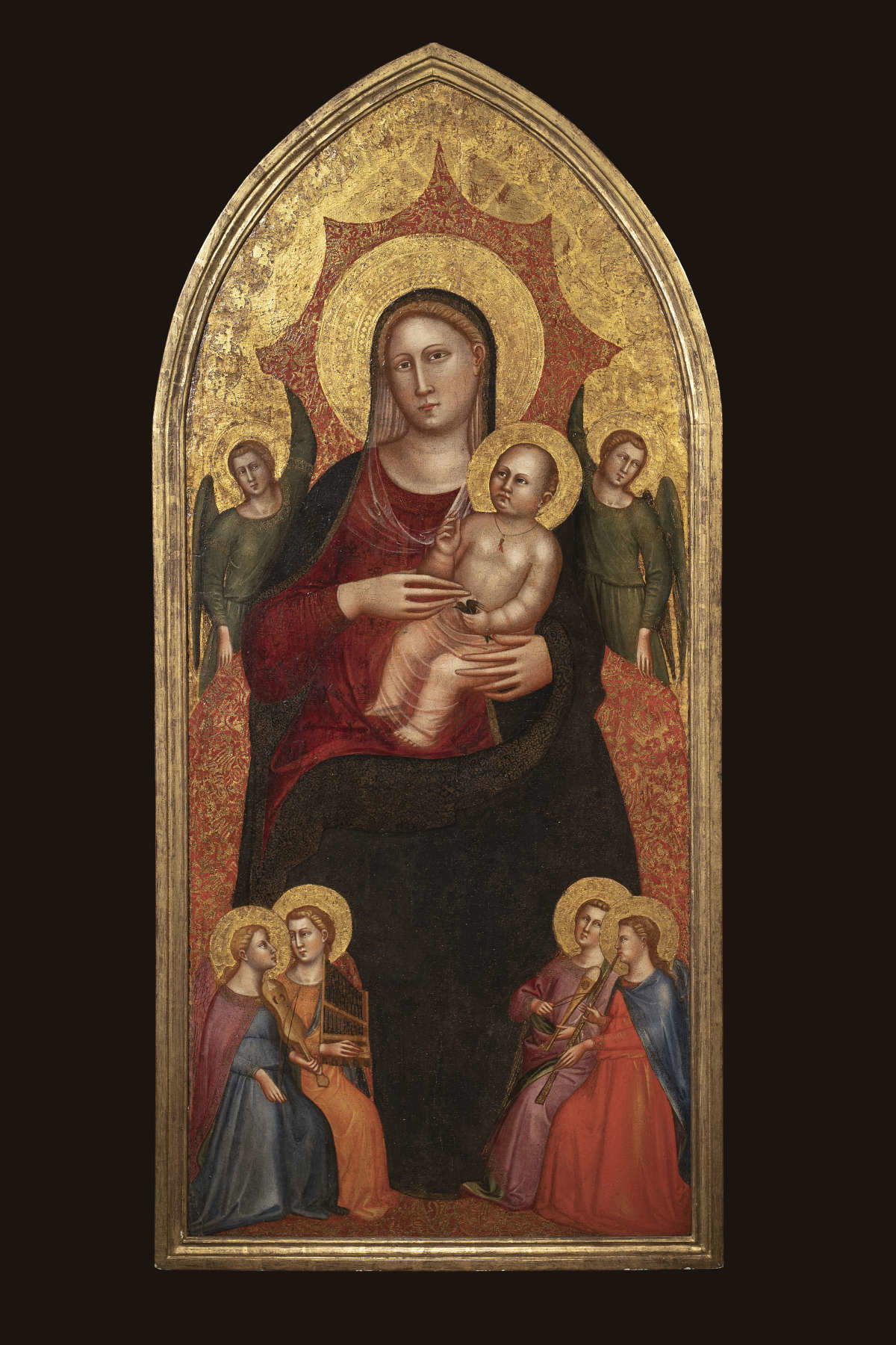 Lorenzo di Bicci, Thronende Madonna mit Kind zwischen zwei haltenden Engeln und vier musizierenden Engeln (Tafel, 171,5 x 74,8 cm) Lorenzo di Bicci, Thronende Madonna mit Kind zwischen zwei haltenden Engeln und vier musizierenden Engeln (Tafel, 171,5 x 74,8 cm)