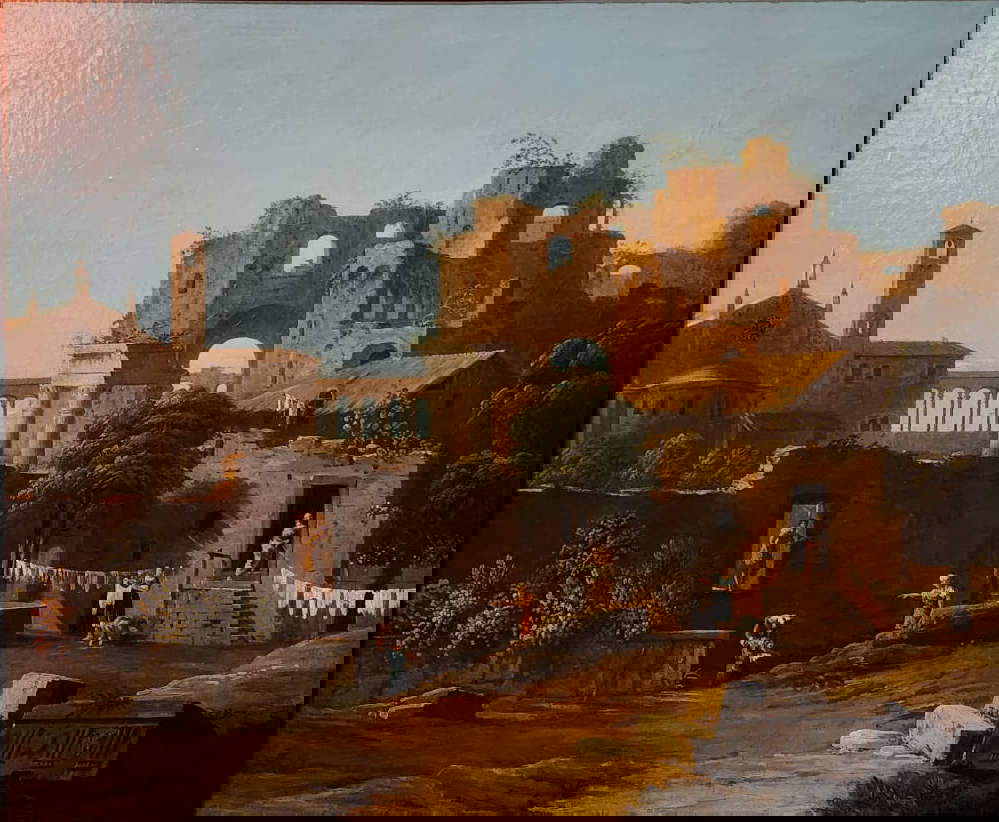 Marco Ricci, Capriccio mit Ruinen und Wäscherin (Öl auf Leinwand; La Spezia, Museo Civico Amedeo Lia)