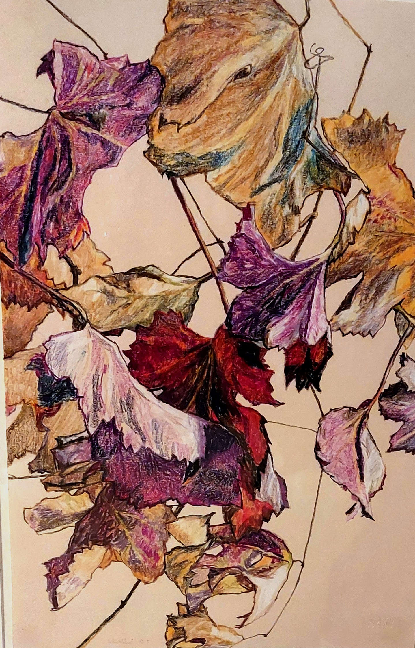Andrea Baboni, Feuilles de vigne (c. 1971 ; crayon de cire)