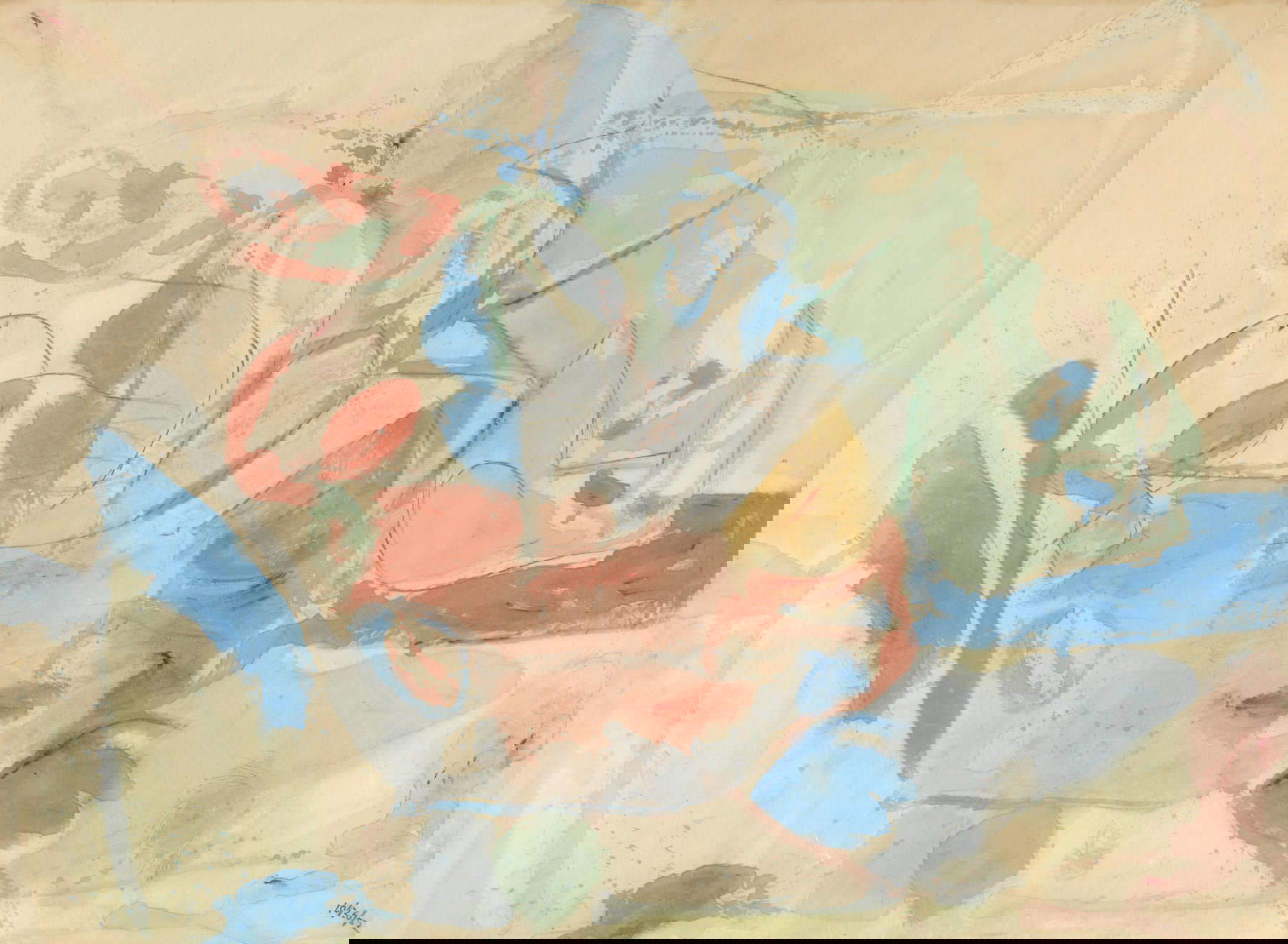 Helen Frankenthaler, Mountains and sea (1952; olio e carboncino su tela, 219,4 x 297,8 cm; Frankenthaler Foundation, in prestito a lungo termine alla National Gallery of Art, Washington D.C.) Helen Frankenthaler, Mountains and sea (1952; olio e carboncino su tela, 219,4 x 297,8 cm; Frankenthaler Foundation, in prestito a lungo termine alla National Gallery of Art, Washington D.C.)