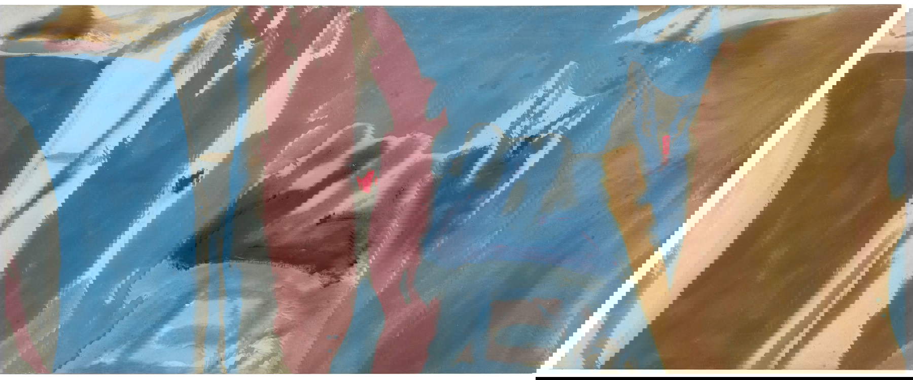 Helen Frankenthaler, Open Wall (1953; oil on canvas, 136.5 × 332.7 cm; New York, Helen Frankenthaler Foundation) © 2024 Helen Frankenthaler Foundation, Inc. / Artists Rights Society (ARS), New York. Helen Frankenthaler, Open Wall (1953; oil on canvas, 136.5 × 332.7 cm; New York, Helen Frankenthaler Foundation) © 2024 Helen Frankenthaler Foundation, Inc. / Artists Rights Society (ARS), New York.