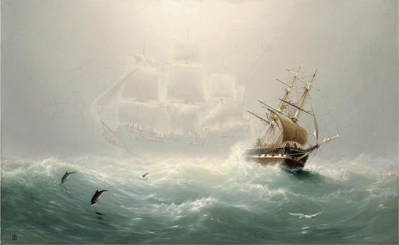 Charles Tempe Dix, The Flying Dutchman (anni Sessanta del XIX secolo; olio su tela, 58 x 93 cm; Collezione privata) Charles Tempe Dix, The Flying Dutchman (anni Sessanta del XIX secolo; olio su tela, 58 x 93 cm; Collezione privata)