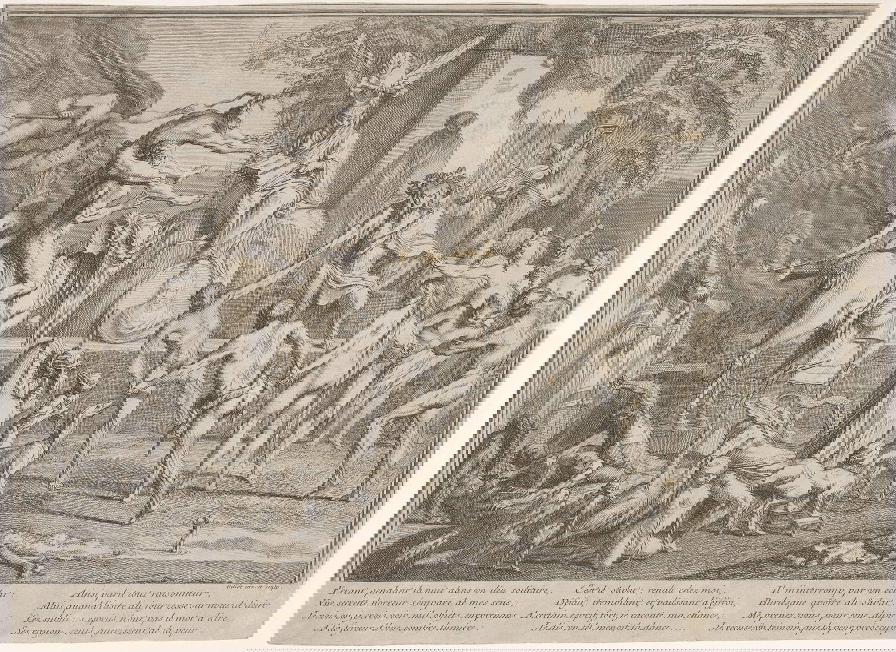 Claude Gillot, El Sabbat de las brujas, de Les Sabbats (c. 1700-1720; grabado, 244 x 335 mm; Nueva York, Metropolitan Museum)
