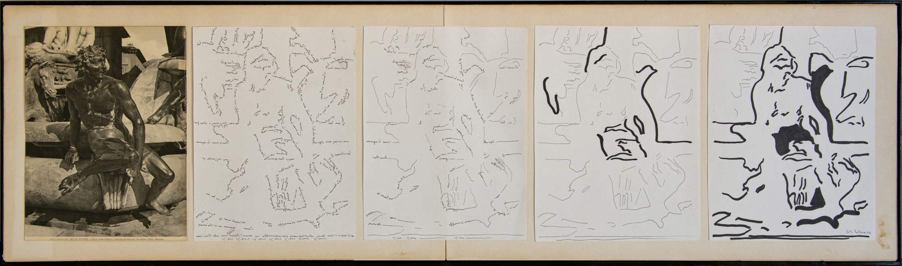 Ketty La Rocca, Sans titre (Satyre de la fontaine de Neptune) (1974 ; photographie et encre sur papier, 25,5 x 97 cm) Ketty La Rocca, Sans titre (Satyre de la fontaine de Neptune) (1974 ; photographie et encre sur papier, 25,5 x 97 cm)