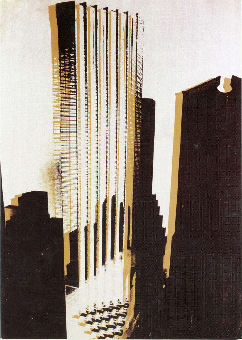 Andy Warhol, Rascacielos de Nueva York (1981; pigmentos sintéticos, polvo de diamante y serigrafía sobre lienzo, 127,6 x 107 cm; Colección Privada) Andy Warhol, Rascacielos de Nueva York (1981; pigmentos sintéticos, polvo de diamante y serigrafía sobre lienzo, 127,6 x 107 cm; Colección Privada)