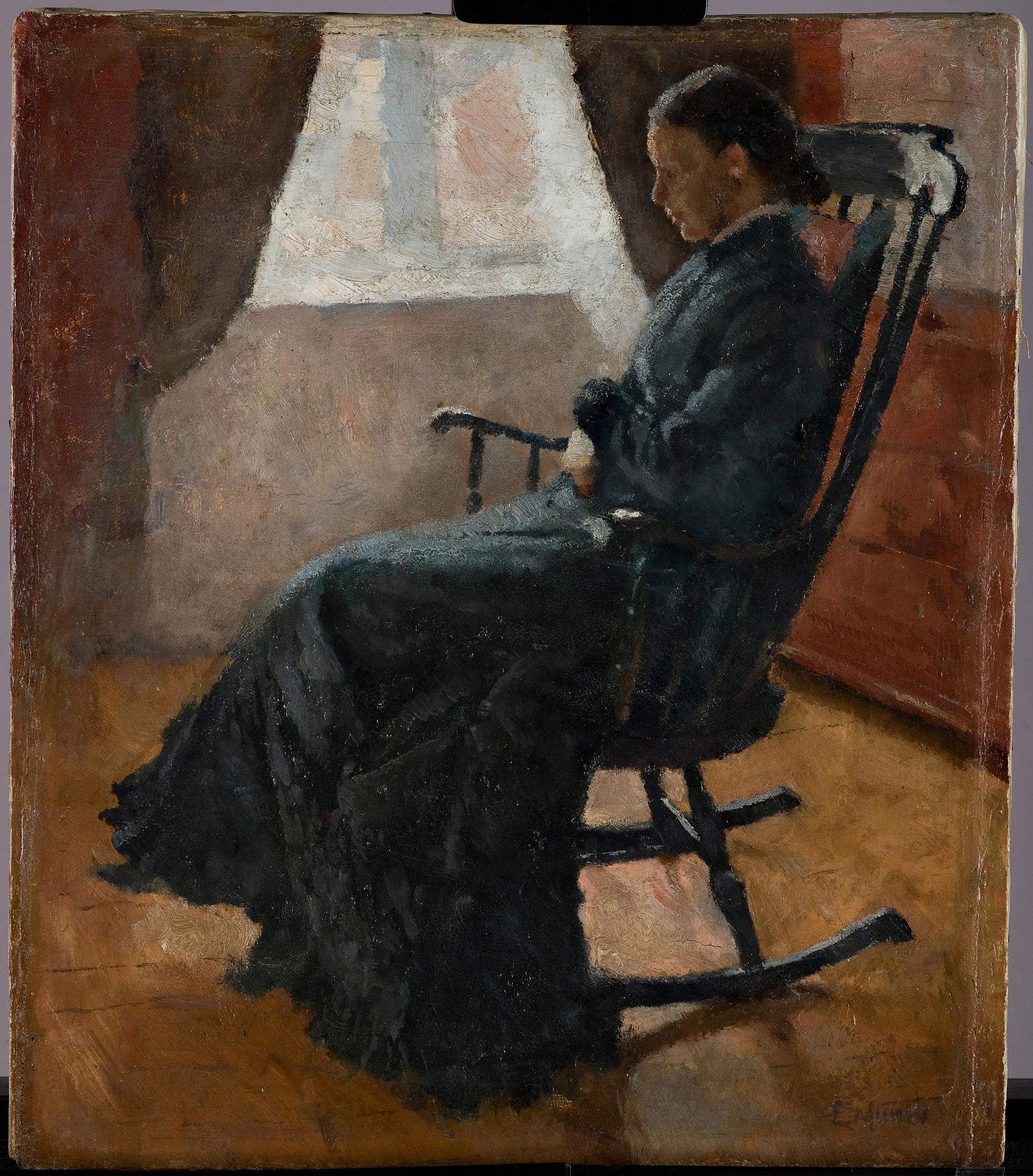 Edvard Munch, Karen Bjølstad sulla sedia a dondolo (1883; olio su tela, 47,5 × 41 cm; Oslo, Munchmuseet) Foto © Munchmuseet