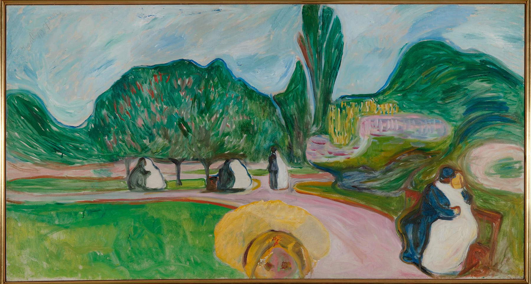 Edvard Munch, Coppie che si baciano nel parco (fregio di Linde) (1904; olio su tela, 91 × 171,5 cm; Oslo, Munchmuseet) Foto © Munchmuseet