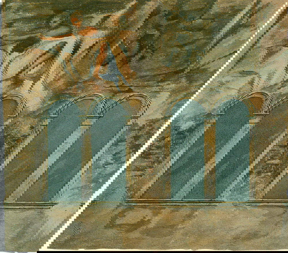 Zaccaria Dal B&ograve;, Works of Giorgione at the Fondaco dei Tedeschi (1896; pen, brush, inks, watercolors, 398 x 135 mm ca.; Castelfranco Veneto, Museo Giorgione)