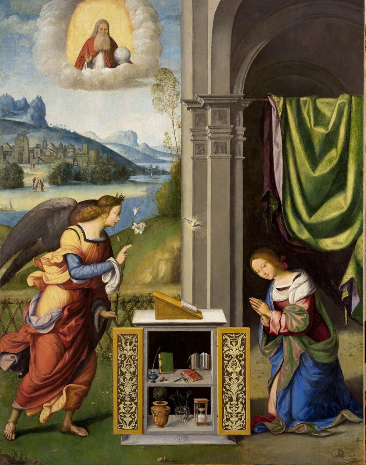 Benvenuto Tisi dit Garofalo, Annonciation (vers 1500-02 ; tempera et huile sur panneau, 220,7 x 171,5 cm ; Venise, Galleria di Palazzo Cini) Benvenuto Tisi dit Garofalo, Annonciation (vers 1500-02 ; tempera et huile sur panneau, 220,7 x 171,5 cm ; Venise, Galleria di Palazzo Cini)