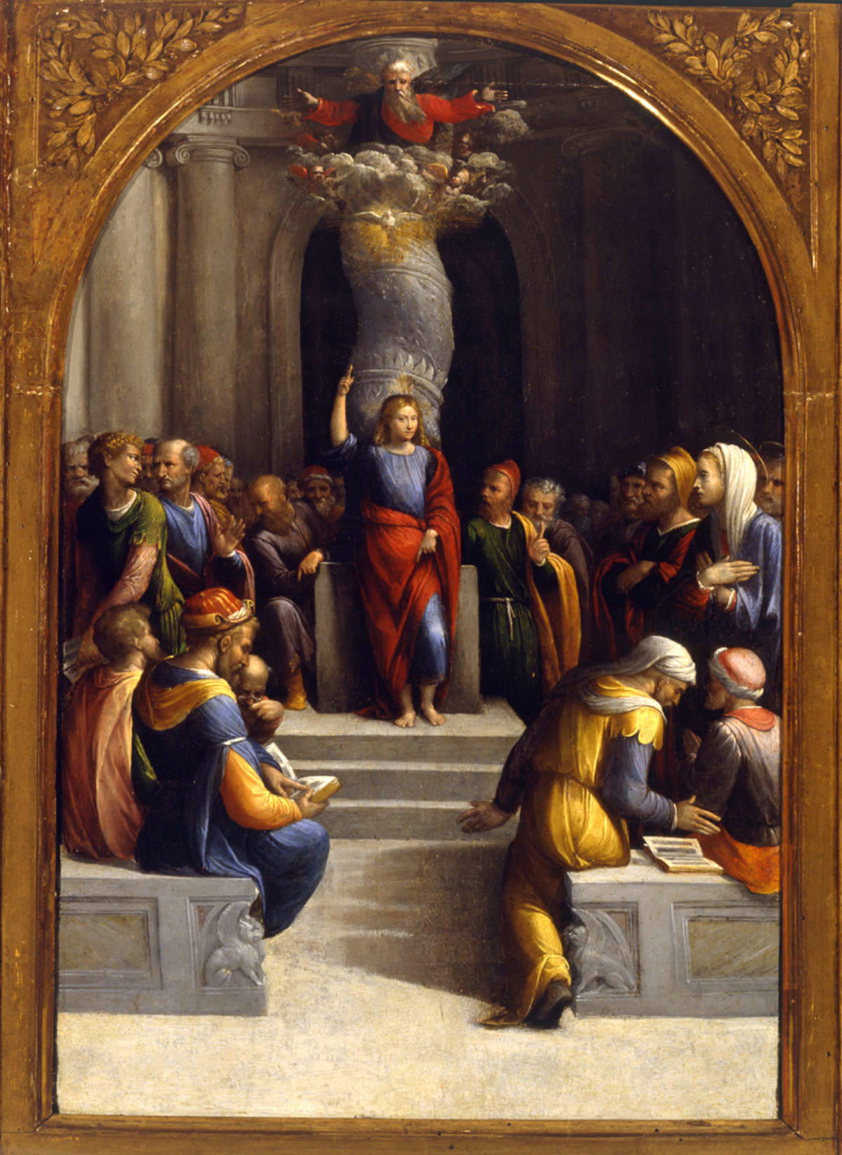 Benvenuto Tisi dit Garofalo, Dispute de Jésus au Temple (vers 1538 ; huile sur panneau, 51,5 x 34 cm ; Turin, Musei Reali, Galleria Sabauda) Benvenuto Tisi dit Garofalo, Dispute de Jésus au Temple (vers 1538 ; huile sur panneau, 51,5 x 34 cm ; Turin, Musei Reali, Galleria Sabauda)