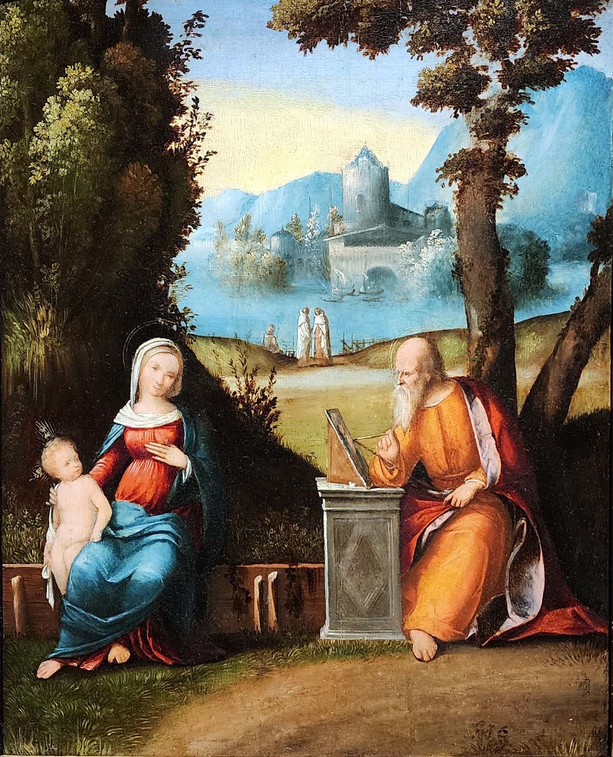 Benvenuto Tisi dit Garofalo, Saint Luc représentant la Vierge à l'Enfant (vers 1506-07 ; huile sur panneau, 35,5 x 28 cm ; collection Ugo et Lucia Giorcelli) Benvenuto Tisi dit Garofalo, Saint Luc représentant la Vierge à l'Enfant (vers 1506-07 ; huile sur panneau, 35,5 x 28 cm ; collection Ugo et Lucia Giorcelli)