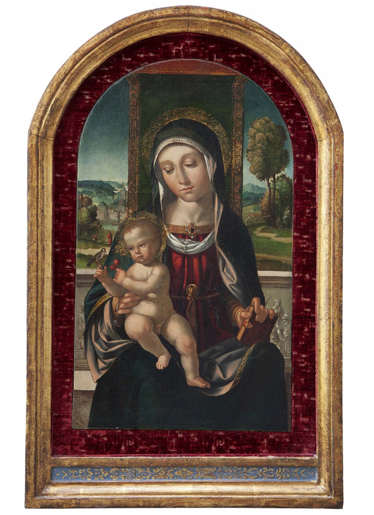 Benvenuto Tisi dit Garofalo, Vierge à l'Enfant (vers 1500 ; huile sur panneau transférée sur toile, 48 x 28 cm ; Côme, Callea Antichità) Benvenuto Tisi dit Garofalo, Vierge à l'Enfant (vers 1500 ; huile sur panneau transférée sur toile, 48 x 28 cm ; Côme, Callea Antichità)