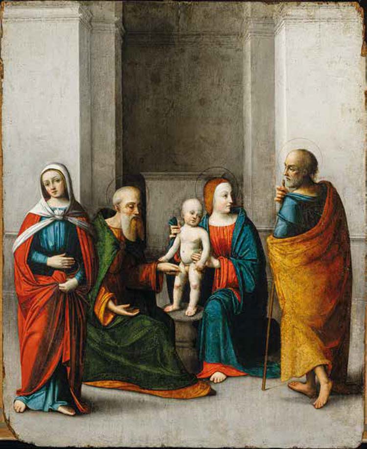 Giovanni Battista Benvenuti dit Ortolano, Circoncision (1500-05 ; huile sur panneau, 101,5 x 83,5 cm ; collection Cavallini Sgarbi) Giovanni Battista Benvenuti dit Ortolano, Circoncision (1500-05 ; huile sur panneau, 101,5 x 83,5 cm ; collection Cavallini Sgarbi)