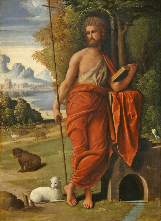 Giovanni Battista Benvenuti dit Ortolano, Saint Jean-Baptiste (vers 1525-27 ; huile sur panneau, 73,7 x 53,5 cm ; Cambridge, Fitzwilliam Museum) Giovanni Battista Benvenuti dit Ortolano, Saint Jean-Baptiste (vers 1525-27 ; huile sur panneau, 73,7 x 53,5 cm ; Cambridge, Fitzwilliam Museum)