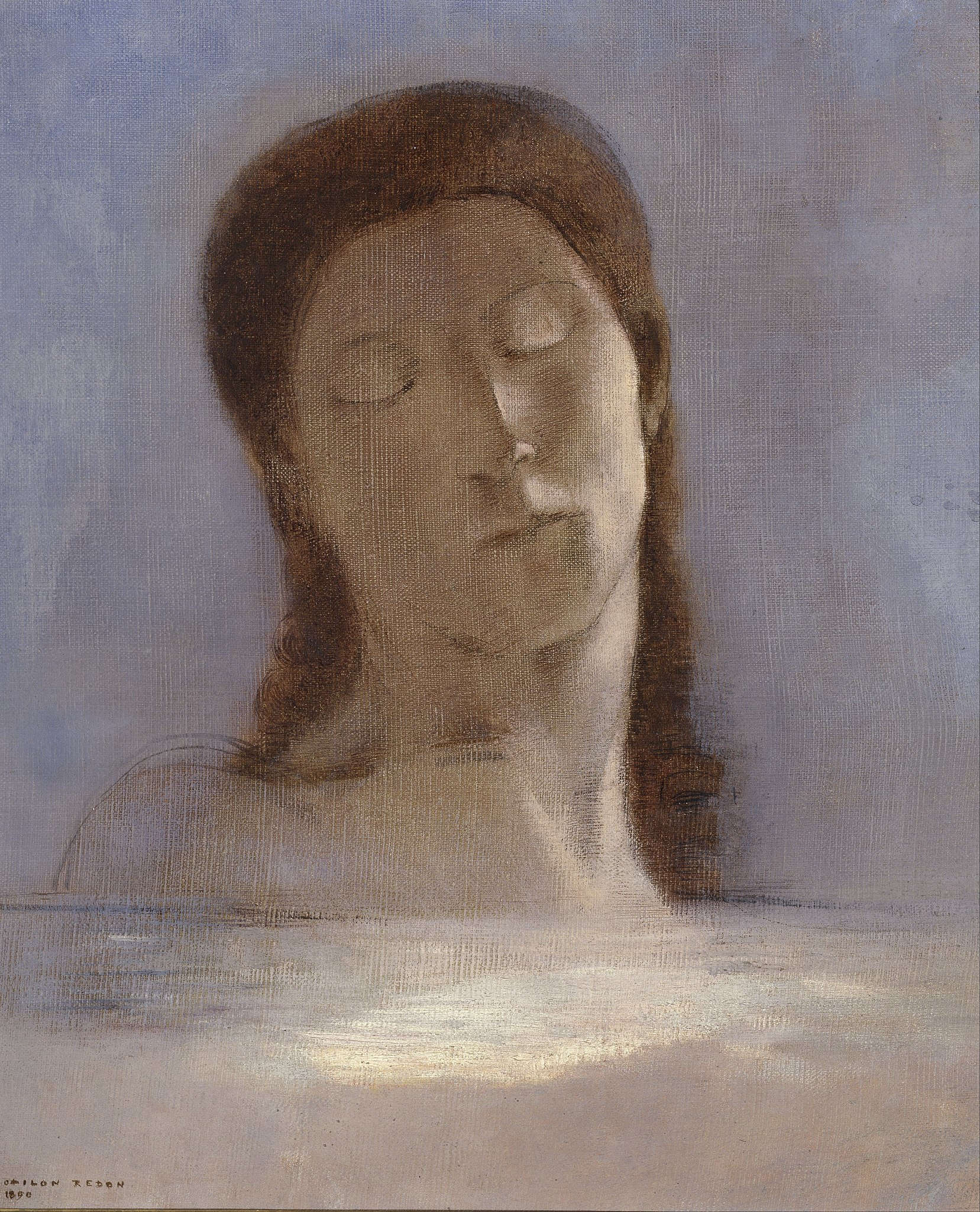 Odilon Redon, Les yeux clos (1890; oil on canvas and on cardboard, 44 x 36 cm; Paris, Musée d'Orsay) Odilon Redon, Les yeux clos (1890; oil on canvas and on cardboard, 44 x 36 cm; Paris, Musée d'Orsay)
