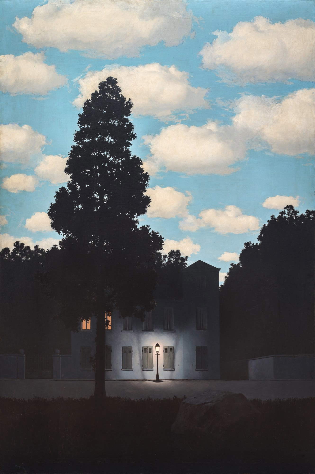 René Magritte, L'Empire des lumières (1953-1954; oil on canvas, 195.4 x 131.2 cm; Venice, Peggy Guggenheim Collection) René Magritte, L'Empire des lumières (1953-1954; oil on canvas, 195.4 x 131.2 cm; Venice, Peggy Guggenheim Collection)