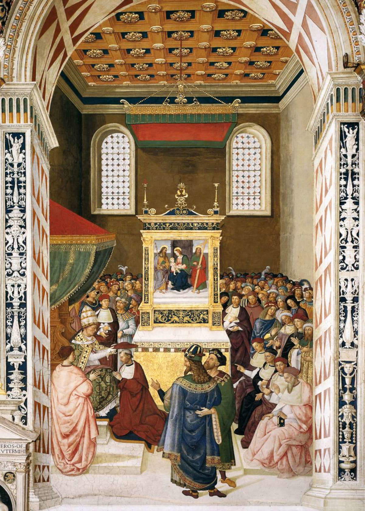 Bernardino Betti detto il Pinturicchio, Enea Silvio Piccolomini viene creato cardinale (1502-1508; affresco; Siena, Libreria Piccolomini) Bernardino Betti detto il Pinturicchio, Enea Silvio Piccolomini viene creato cardinale (1502-1508; affresco; Siena, Libreria Piccolomini)