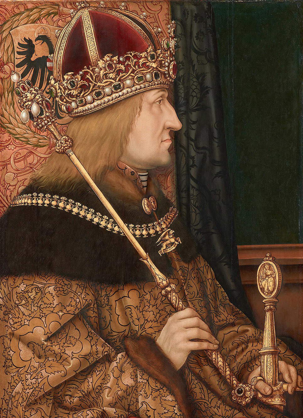 Hans Burgkmair (attr.), Ritratto di Federico III (fine XVI-inizio XVII secolo; tavola, 79,5 x 51,5 cm; Vienna, Kunsthistorisches Museum) Hans Burgkmair (attr.), Ritratto di Federico III (fine XVI-inizio XVII secolo; tavola, 79,5 x 51,5 cm; Vienna, Kunsthistorisches Museum)