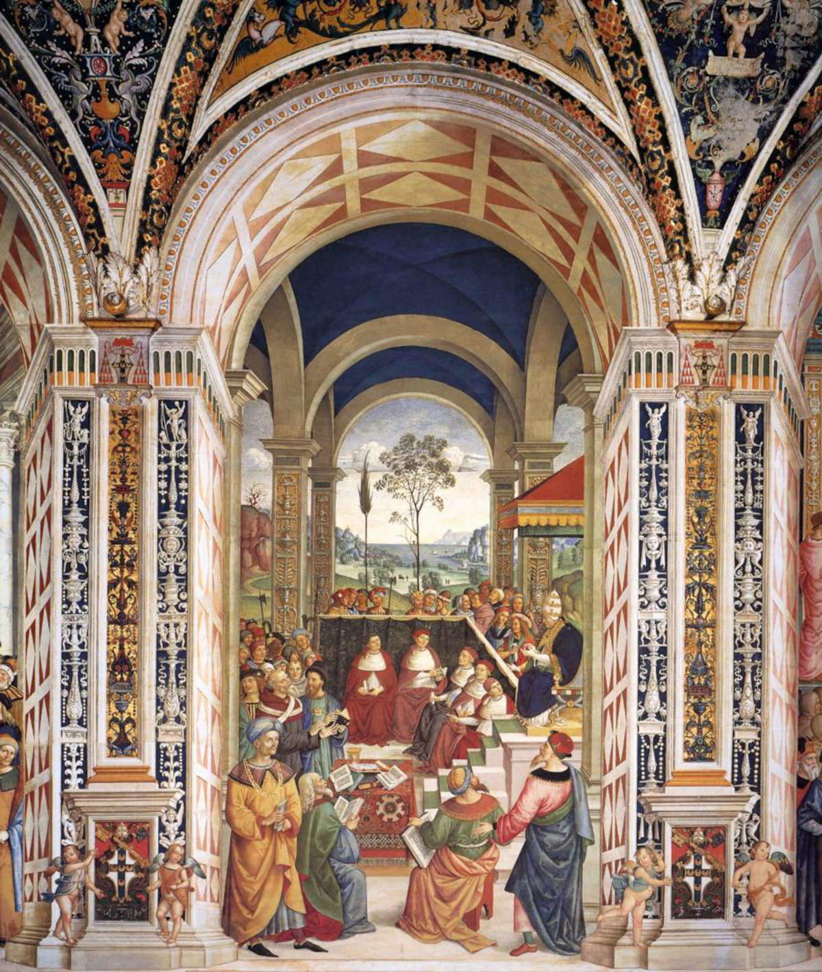 Bernardino Betti detto il Pinturicchio, Papa Pio II al Congresso di Mantova (1502-1508; affresco; Siena, Libreria Piccolomini) Bernardino Betti detto il Pinturicchio, Papa Pio II al Congresso di Mantova (1502-1508; affresco; Siena, Libreria Piccolomini)