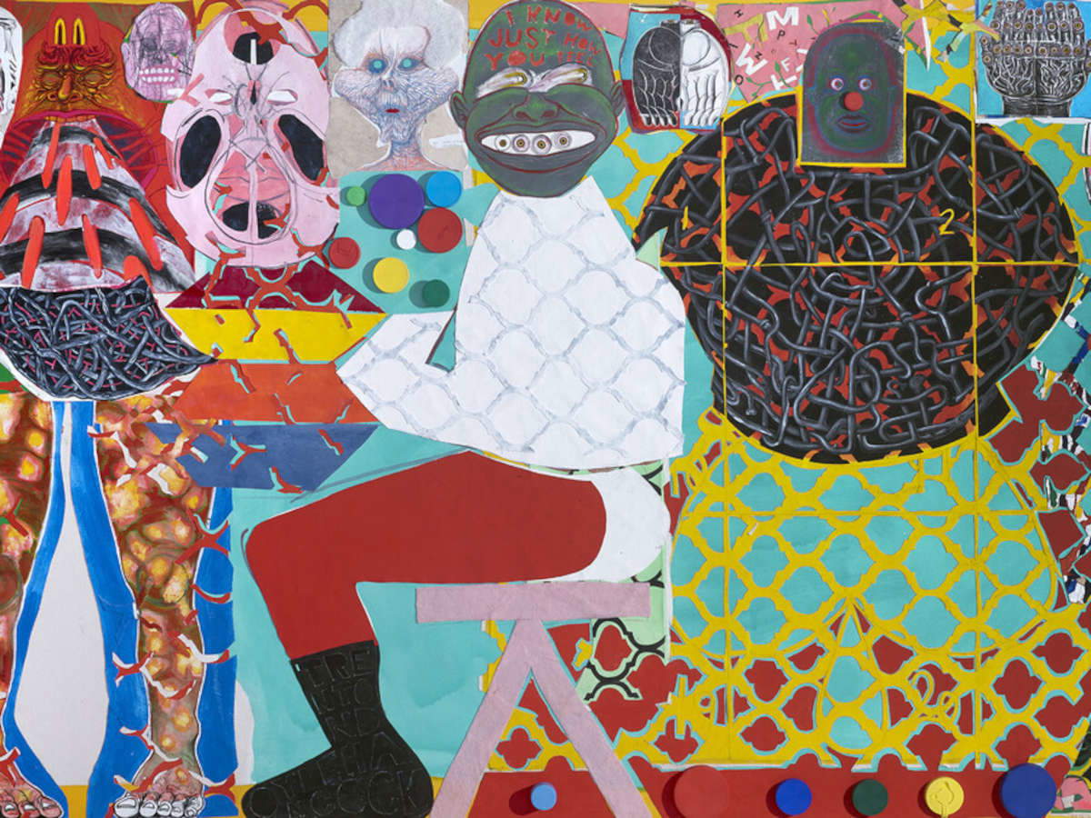 Trenton Doyle Hancock, I Know Just How You Feel (2015; acrilico e tecnica mista su tela, 167,6 x 274,3 cm). Foto: Hales Gallery Trenton Doyle Hancock, I Know Just How You Feel (2015; acrilico e tecnica mista su tela, 167,6 x 274,3 cm). Foto: Hales Gallery