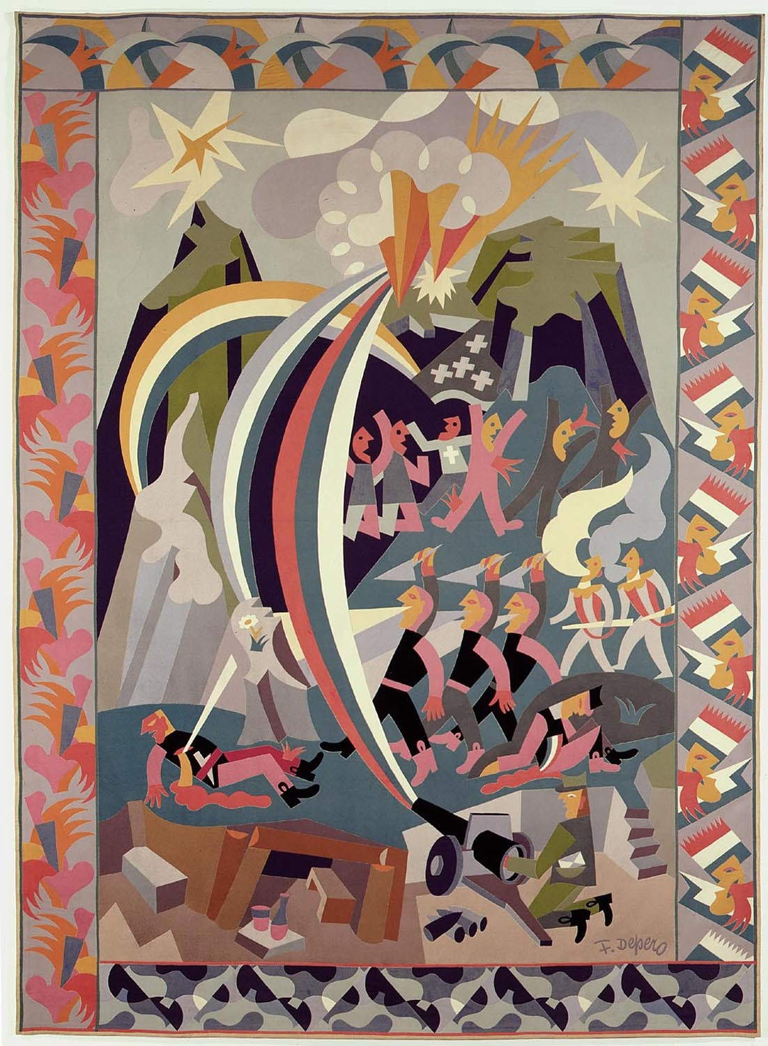 Fortunato Depero, War-Fest (1925; tapestry, 330 x 243 cm; Rome, National Gallery of Modern and Contemporary Art) Fortunato Depero, War-Fest (1925; tapestry, 330 x 243 cm; Rome, National Gallery of Modern and Contemporary Art)