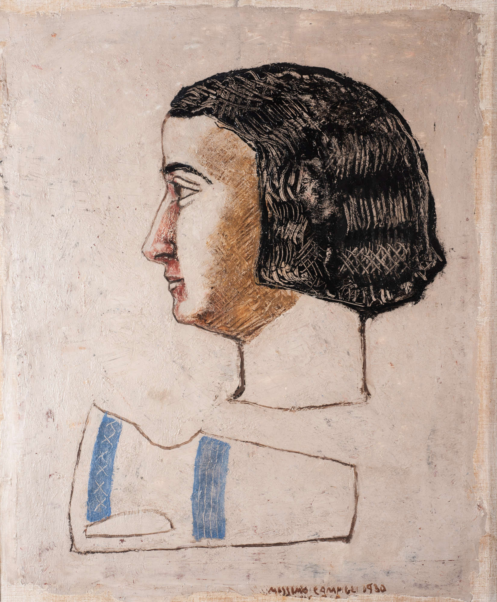 Massimo Campigli, Tête de profil avec amphore (1930 ; Collection privée)