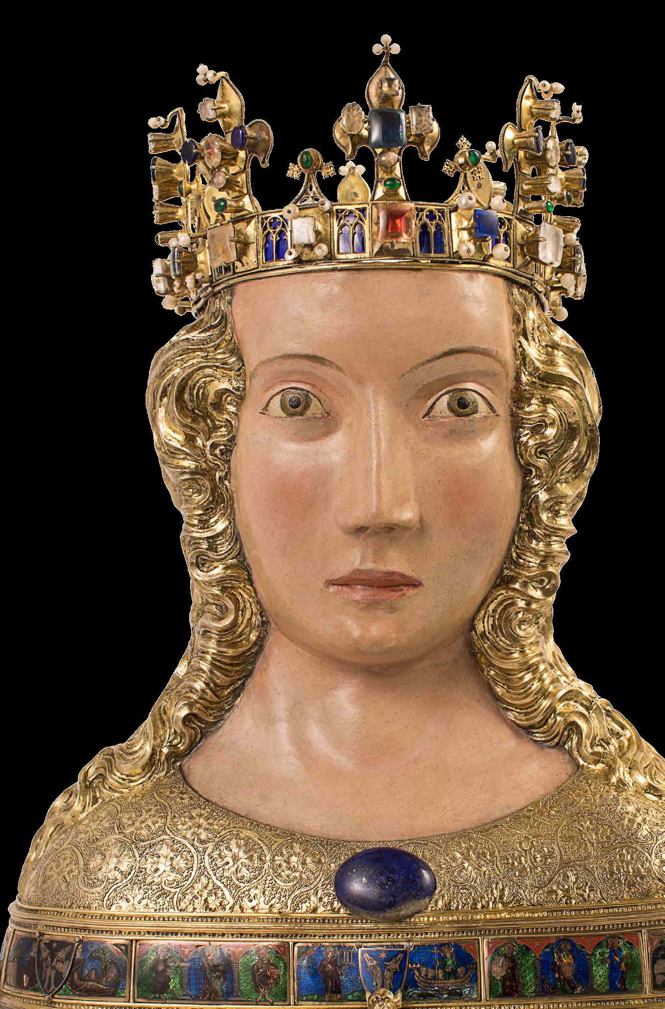 Rheinischer Künstler, Reliquienbüste der Heiligen Ursula (um 1320-1330; Silber, Glaspaste, Perlen, Emaille, Halbedelsteine, 42 x 32,5 x 16 cm; Castiglion Fiorentino, Pinacoteca Comunale) Rheinischer Künstler, Reliquienbüste der Heiligen Ursula (um 1320-1330; Silber, Glaspaste, Perlen, Emaille, Halbedelsteine, 42 x 32,5 x 16 cm; Castiglion Fiorentino, Pinacoteca Comunale)