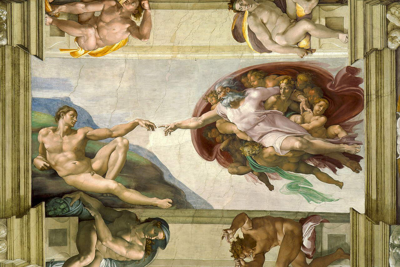 Miguel Ángel, Creación de Adán (1511; fresco, 280 x 570 cm; Ciudad del Vaticano, Capilla Sixtina) Miguel Ángel, Creación de Adán (1511; fresco, 280 x 570 cm; Ciudad del Vaticano, Capilla Sixtina)