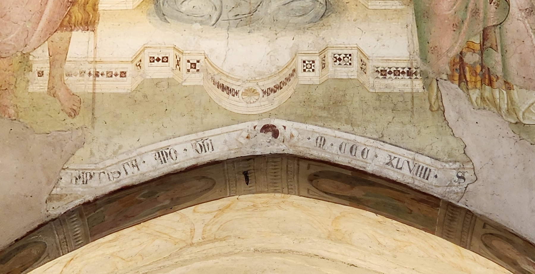 Madonna mit Kind und Heiligen (1349), das Datum Madonna mit Kind und Heiligen (1349), das Datum