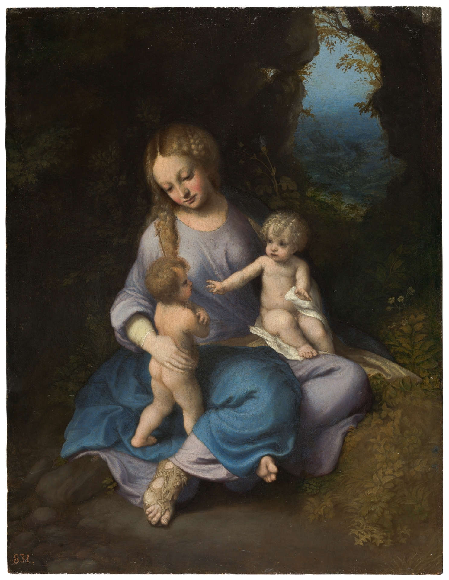Correggio, Virgen con el Niño y San Juan (1515-1517; óleo sobre tabla, 48 x 37 cm; Madrid, Prado)