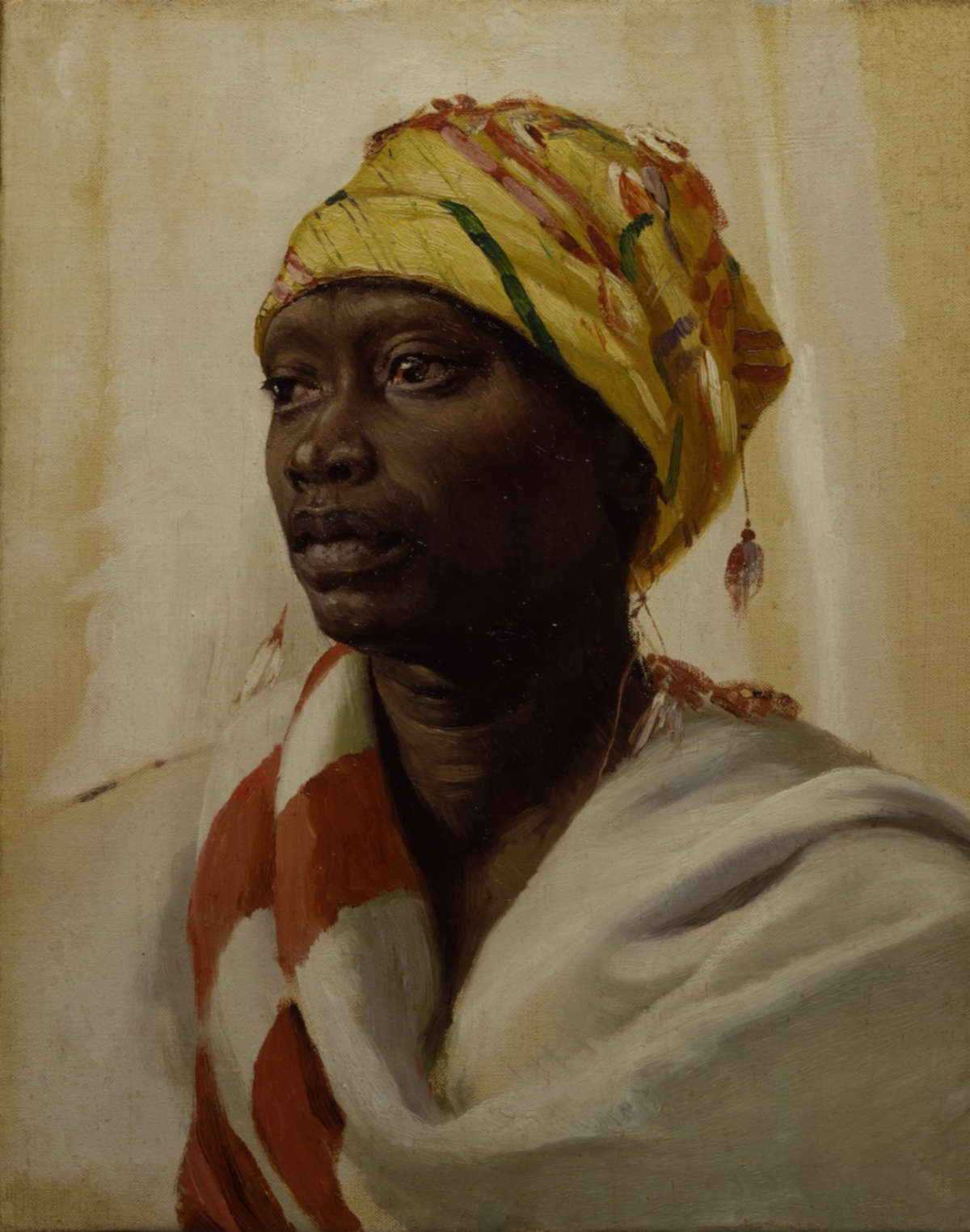 Pietro Aldi, Retrato de una mujer africana (1885; óleo sobre lienzo, 38,5 x 31 cm; Saturnia, Polo Culturale Pietro Aldi) Pietro Aldi, Retrato de una mujer africana (1885; óleo sobre lienzo, 38,5 x 31 cm; Saturnia, Polo Culturale Pietro Aldi)