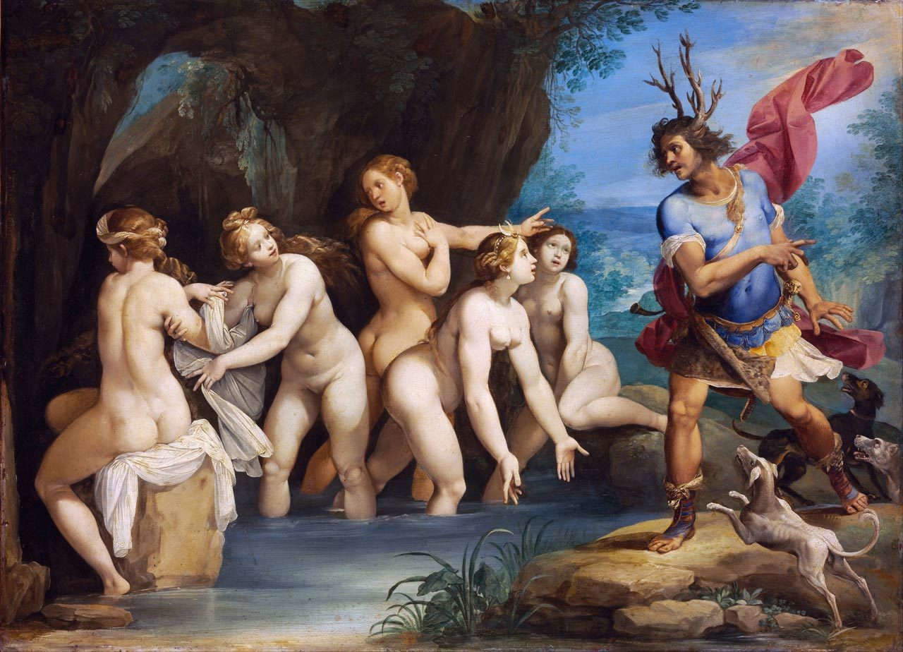Giuseppe Cesari known as Cavalier d'Arpino, Diana and Actaeon (c. 1602-1603; oil on copper, 50 × 69 cm; Budapest, Museum of Fine Arts, no. 508) Giuseppe Cesari known as Cavalier d'Arpino, Diana and Actaeon (c. 1602-1603; oil on copper, 50 × 69 cm; Budapest, Museum of Fine Arts, no. 508)