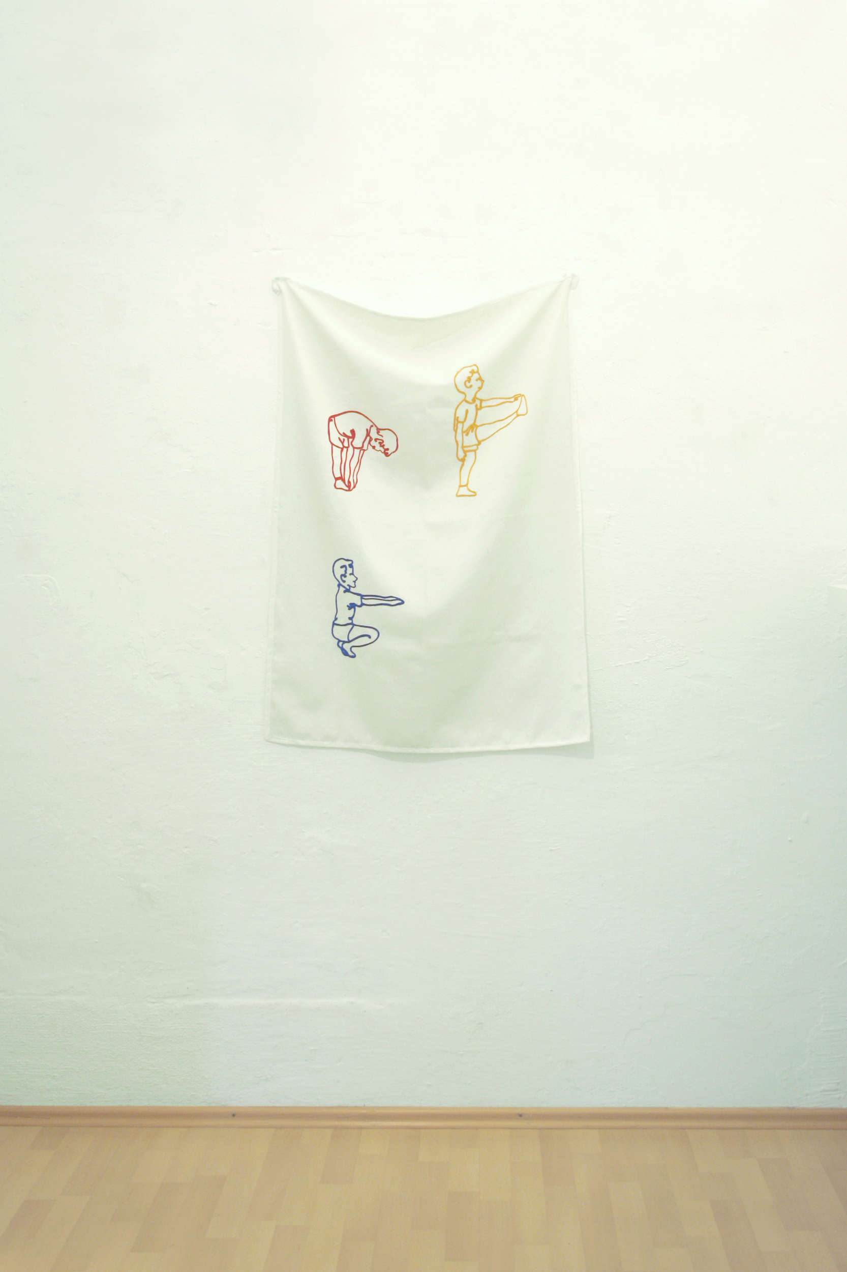 Daniele Bacci, La ginnastica del bravo bambino (2011; bordado sobre tela, 100 x 70 cm)