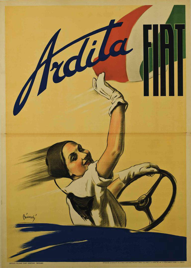 Alberto Bianchi, Ardita Fiat (Istituto d'Arti Grafiche - Bergamo, 1933; Farblithographiedruck auf Papier 200 x 140 cm) Alberto Bianchi, Ardita Fiat (Istituto d'Arti Grafiche - Bergamo, 1933; Farblithographiedruck auf Papier 200 x 140 cm)