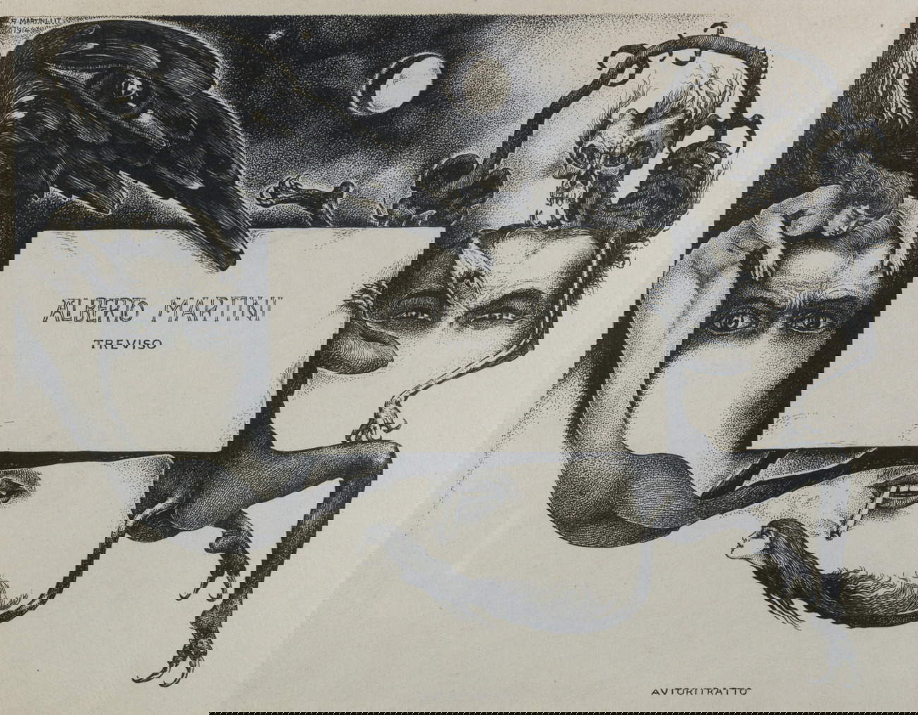 11 Alberto Martini, Autoritratto – Biglietto da visita (1914; litografia, 155 x 200 mm; Oderzo, Pinacoteca Alberto Martini, Fondazione Oderzo Cultura)