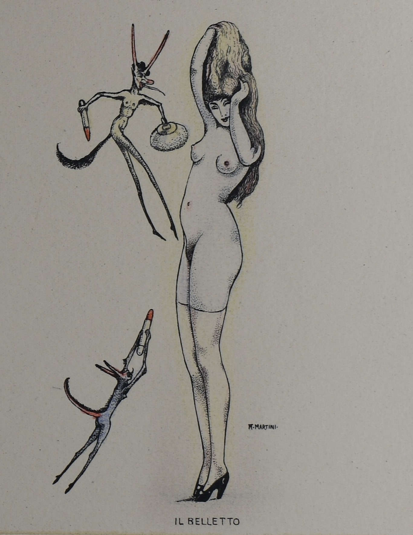 Alberto Martini, Il belletto (1914-15; litografía coloreada a mano, 127 x 52 mm; Verona, Biblioteca Civica) Alberto Martini, Il belletto (1914-15; litografía coloreada a mano, 127 x 52 mm; Verona, Biblioteca Civica)